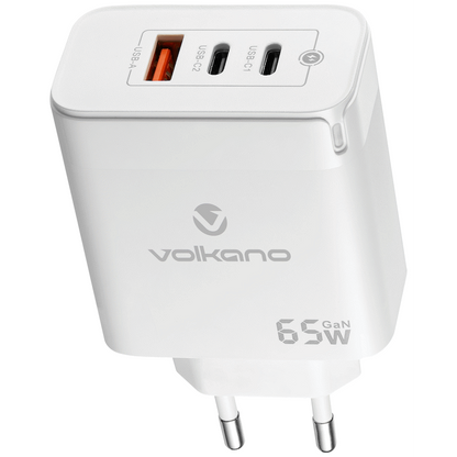 Volkano Potent Trio 65w GaN 3 Port Wall Charger | VK-8065-WT