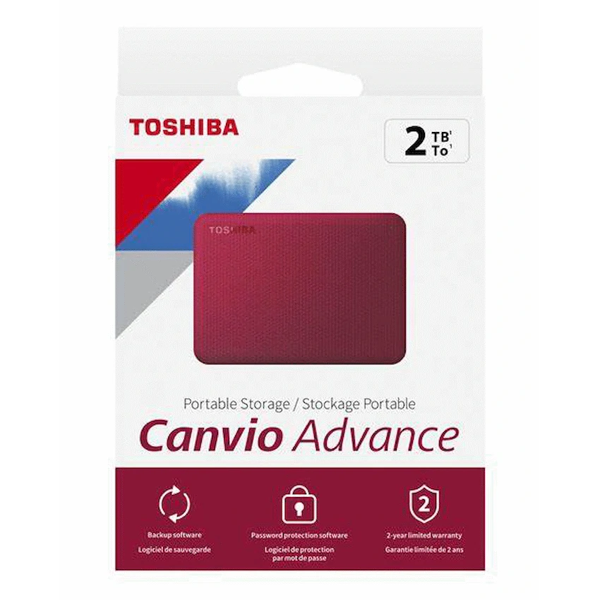 Toshiba Canvio Advance 2TB 2.5" Portable External Hard Drive USB 3.2 Gen 1 (Red) | HDTCA20ER3AA