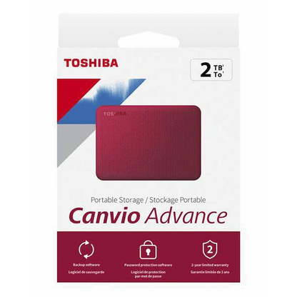 Toshiba Canvio Advance 2TB 2.5" Portable External Hard Drive USB 3.2 Gen 1 (Red) | HDTCA20ER3AA