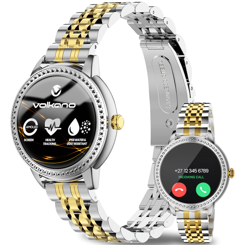 Volkano Ayla Collection Round Smartwatch With 2 Colour Metal link Strap | VAC5-5106-GDSL