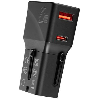 Volkano Globetrotter Series 25w Dual USB + Type-C Mini Travel Adaptor | Vk-8028-BK