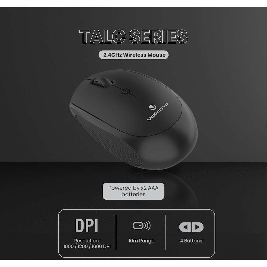 Volkano Talc Wireless Mouse - Black | VK-20197-BK