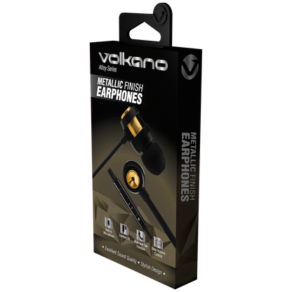 Volkano Alloy Series Metal Earphone - Gold | VK-1007-GD