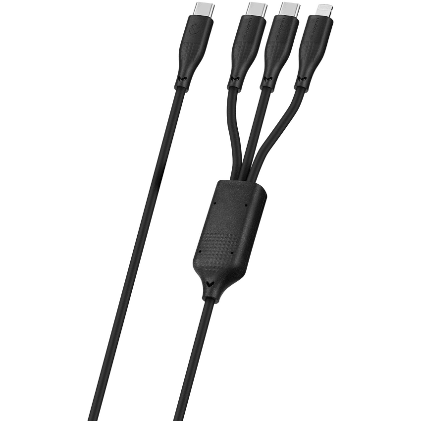 Volkano Nova Series USB C to 2 USB C and lightning cable 100W TPE-Black | VK-30089-BK