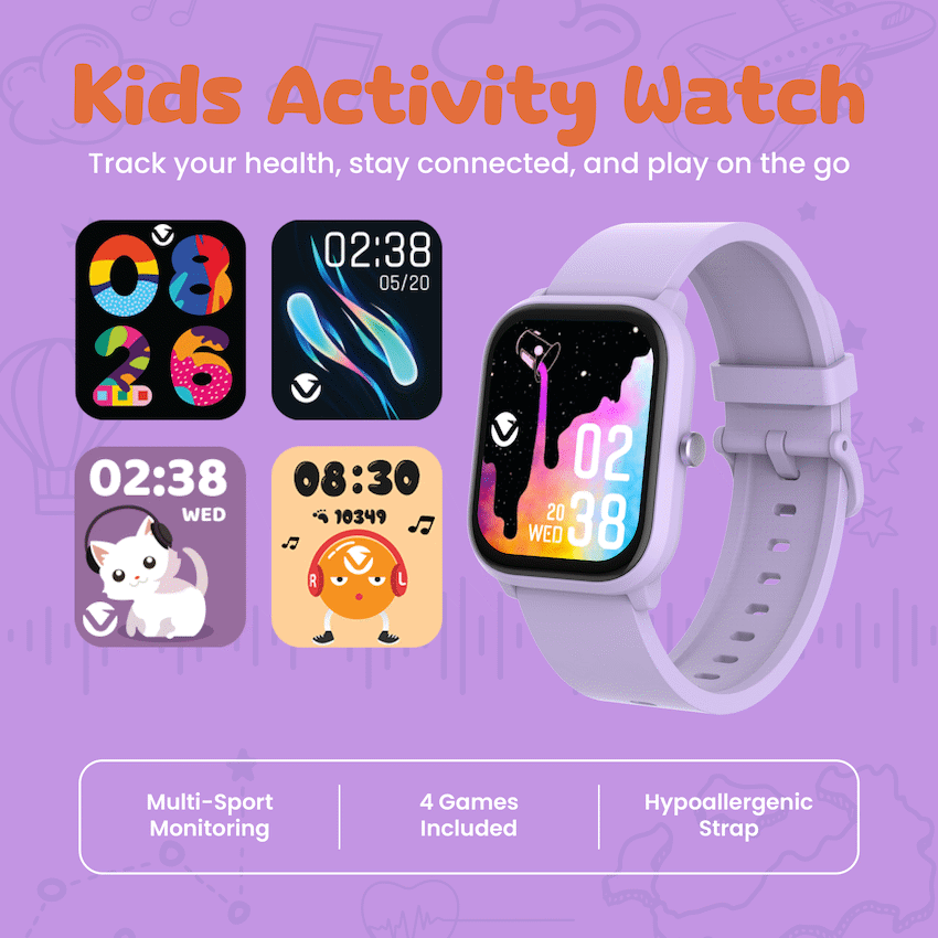 Volkano Vivo Series Kids Smart Watch - Lilac Purple | VK-5018-PR