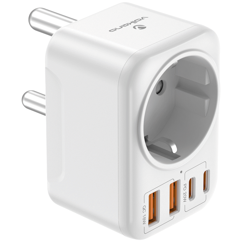 Volkano MultiVolt Series 2x USB-A + 2x USB-C adaptor SA Plug to multi travel socket 20Watt | VK-8031-WT
