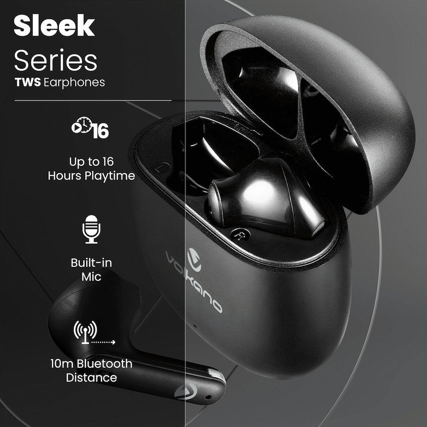Volkano Sleek Series TWS Earphones - Black | VK-1153-BK