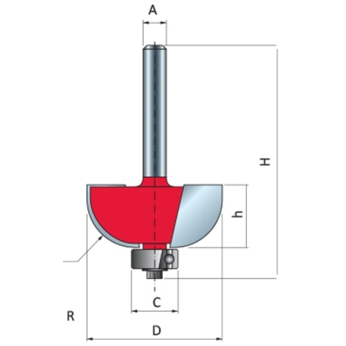 Freud Cove Router Bit, D-31.75mm x h-12.7mm x H-55.2mm x C-12.7mm x R-9.5mm x A-1/4" | 30-10425P