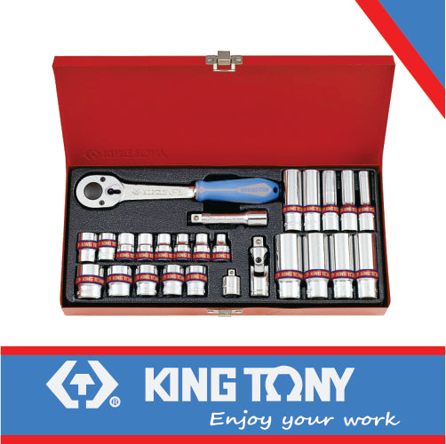 KING TONY SET SOCKETS 3/8" 26PC S.A.E. | 3027SR