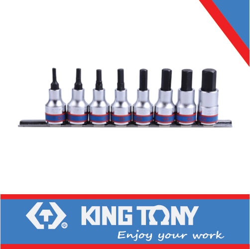 KING TONY SOCKET SET 3/8" HEX 3 12MM RAIL | 3108PR8