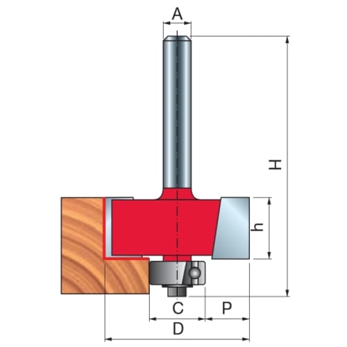 Freud Rabbeting Router Bit Set, D-34.92mm x h-12.7mm H-60.7mm C-9.53-15.88mm x P-9.53-12.7mm x A-1/2" | 32-52250P