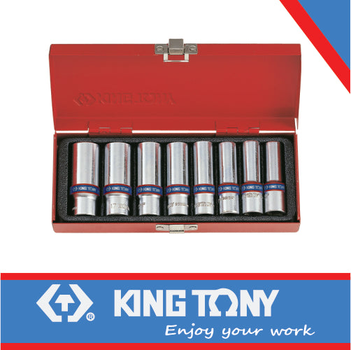 KING TONY SOCKET SET 8PC 3/8" DEEP 10 19MM 6P | 3508MR