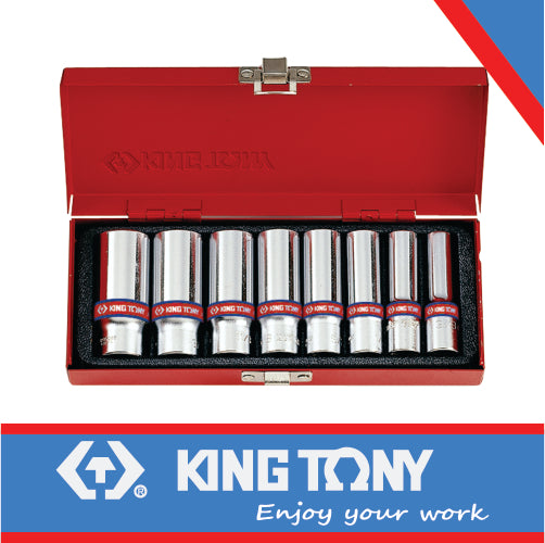 KING TONY SOCKET SET 8PC 3/8" DEEP 3/8" 13/16" 6P | 3508SR