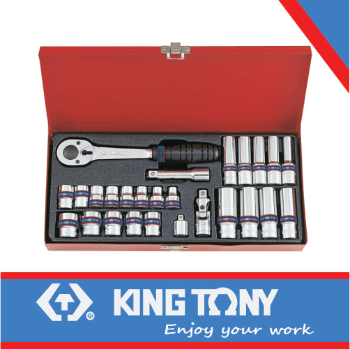 KING TONY SOCKET SET 3/8" STANDARD AND DEEP 7 19MM 26PC | 3527MR