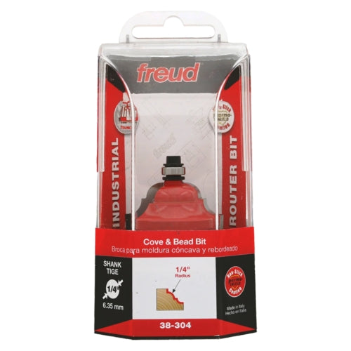 Freud Double Cove Router Bit, D-38.9mm x h-18.3mm x H-60.8mm x C-9.53mm x R-6.35mm x A1/4" | 38-30425P