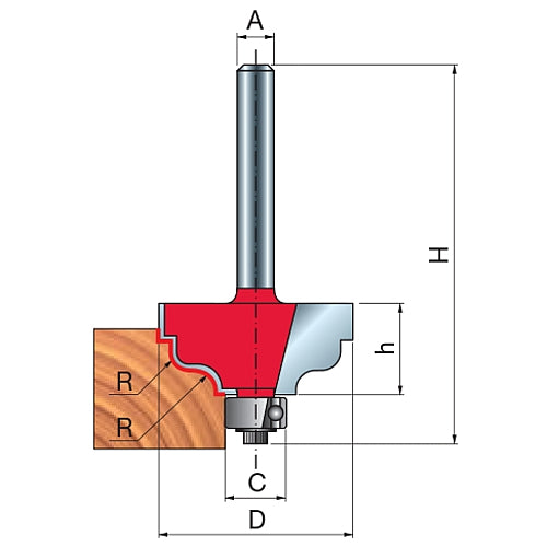 Freud Double Fillet Ogee Router Bit, D-31.75mm x h-15.0mm x H-56.2mm x C-9.53mm x R3.18mm x A-1/4" | 38-45225P