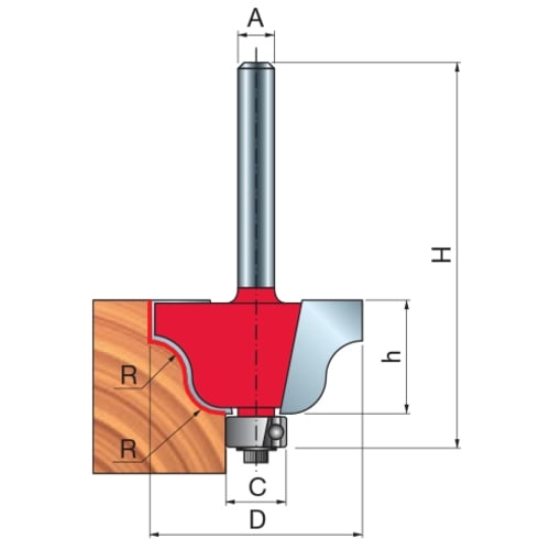 Freud Roman Ogee Router Bit, D-35.0mm x h-18.5mm x H-66.5mm x C-9.53mm x R-6.35mm x A-1/2" | 38-10650P