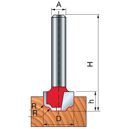 Freud Ogee Groove Router Bit, D-22.23mm x h-10.4mm x H-42.4mm x R-3.18mm x A-1/4" | 39-15425P