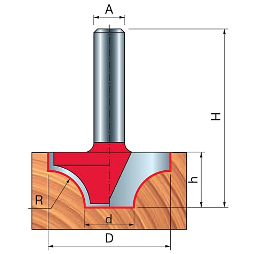 Freud Ovolo Router Bit, D-24.7mm x h-12.7mm x H-44.7mm x R-6.0mm x d-12.7mm x A-8mm | 39-20908P