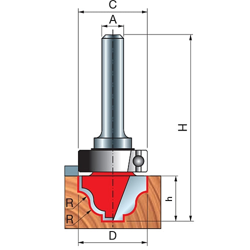 Freud Fillet Ogee Groove Router Bit, D-28.0mm x h-14.4mm x H-64.1mm x C-28.0mm x R-4.0mm x A-12mm | 39-52812P