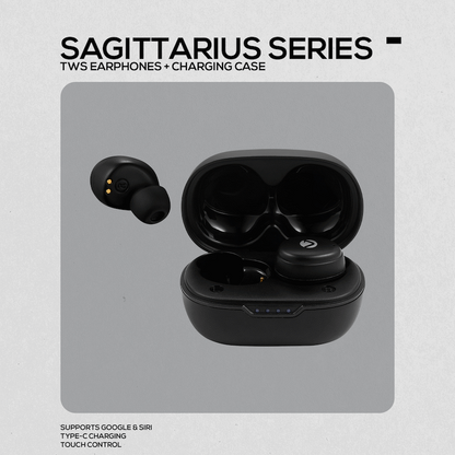 Volkano Sagittarius Series TWS Earphones + Charging Case - Black | VK-1143-BK