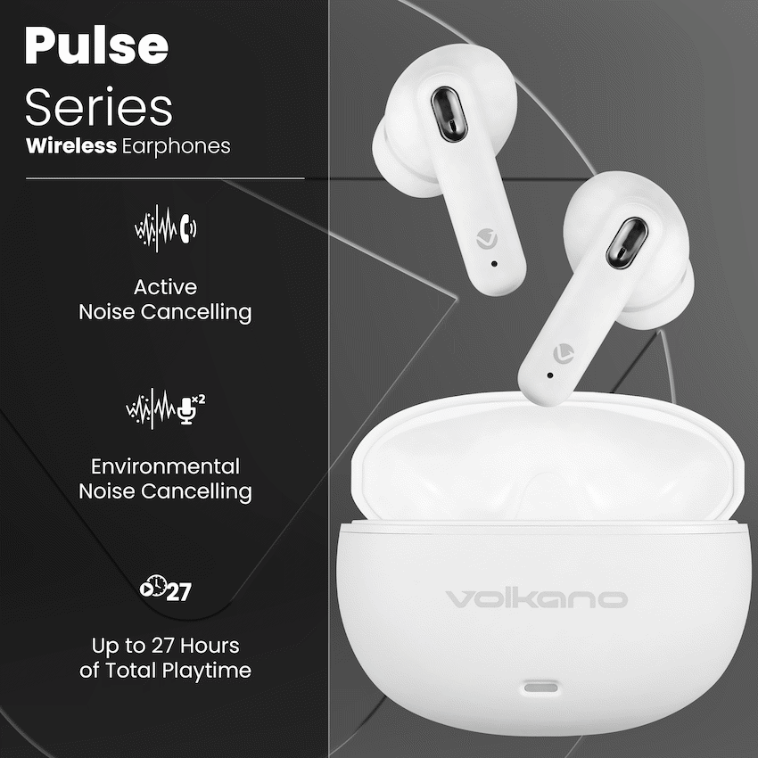 Volkano Pulse Series True Wireless Earphones with Charging Case - White | VK-1164-WT