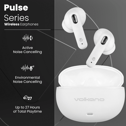 Volkano Pulse Series True Wireless Earphones with Charging Case - White | VK-1164-WT
