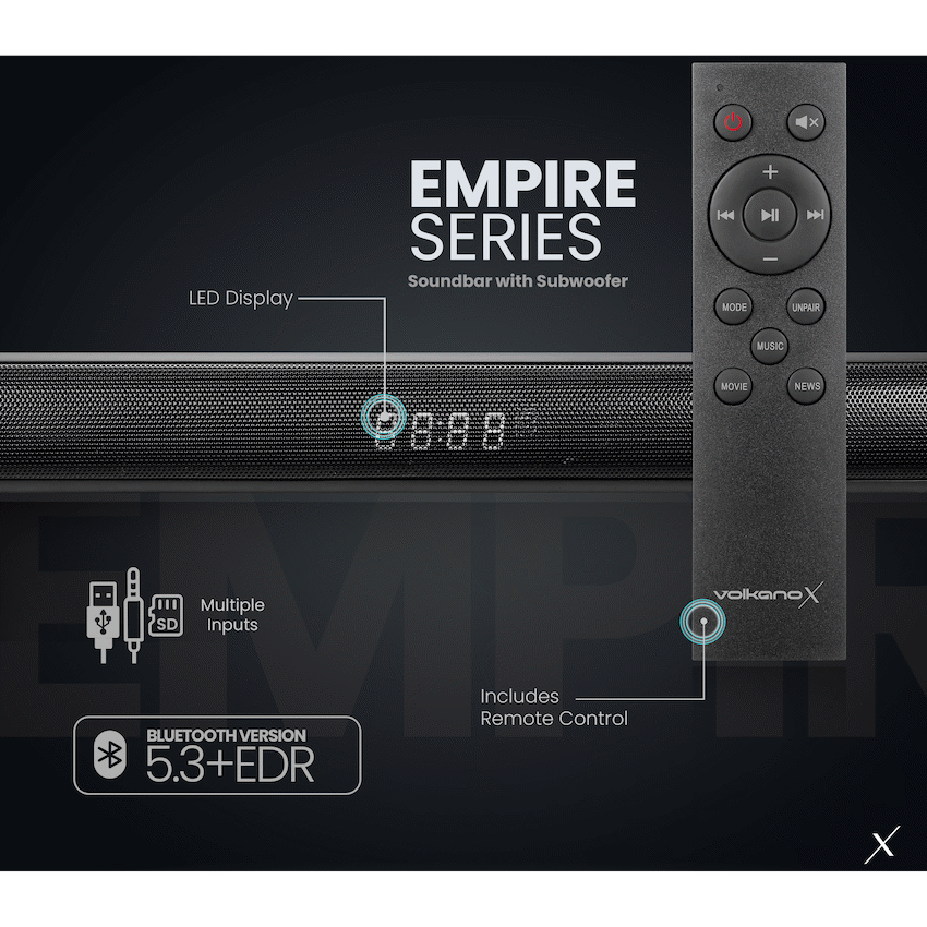VolkanoX Empire 2.1 Soundbar with Wireless Sub-Woofer | VXN-200-BK[V2]