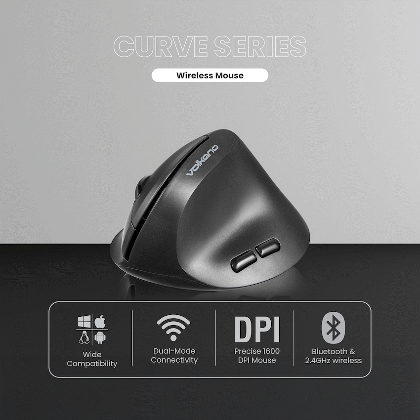 Volkano Curve Series Ergonomic Bluetooth Wireless mouse - Black | VK-20305-BK