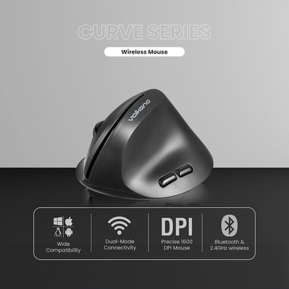 Volkano Curve Series Ergonomic Bluetooth Wireless mouse - Black | VK-20305-BK