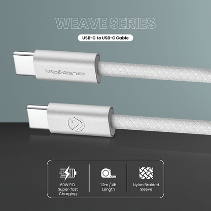 Volkano Weave Series 60w USB C to USB C 1.2m-White | VK-30260-WT