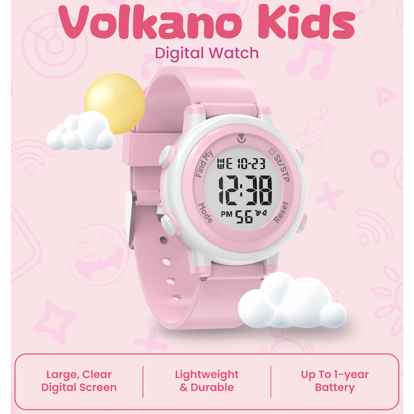 Volkano Kids Digital Watch with Apple Find My - 3ATM Waterproof (Anti-Lost) - Pink | VK-5032-PNK