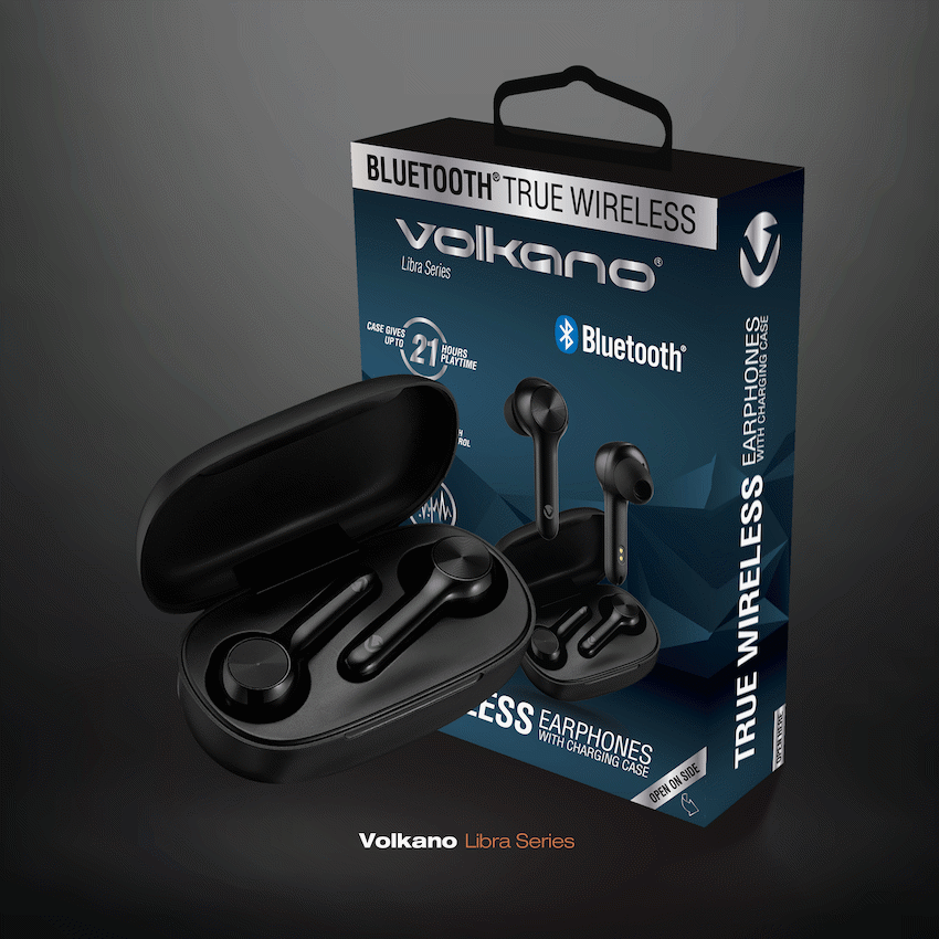 Volkano Libra Series TWS Earphones + Charging Case - Black | VK-1123-BK