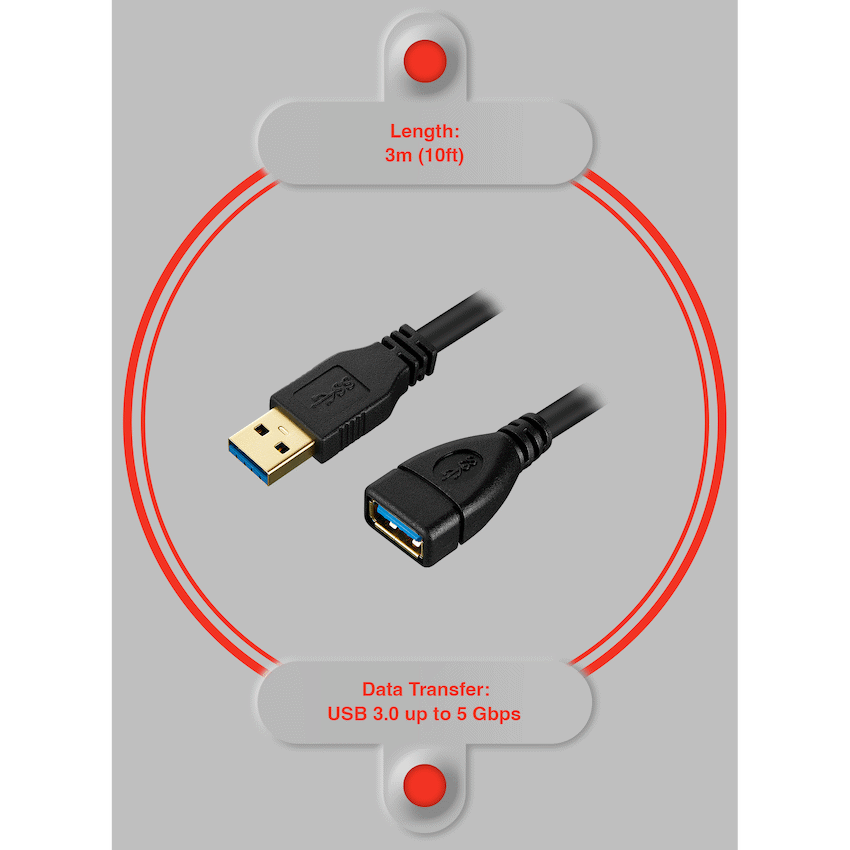 VolkanoX Data Series USB 3.0 Extension 3m | VK-20187-BK