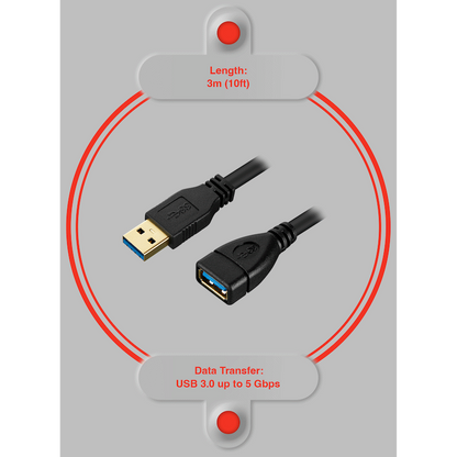 VolkanoX Data Series USB 3.0 Extension 3m | VK-20187-BK