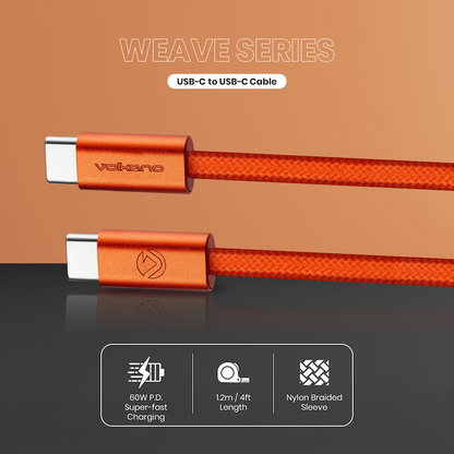 Volkano Weave Series 60w USB C to USB C 1.2m-Orange | VK-30260-OR