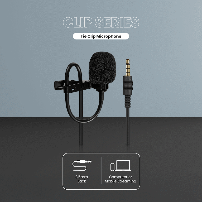 Volkano Clip series 3.5mm Tieclip Microphone | VK-6507-BK