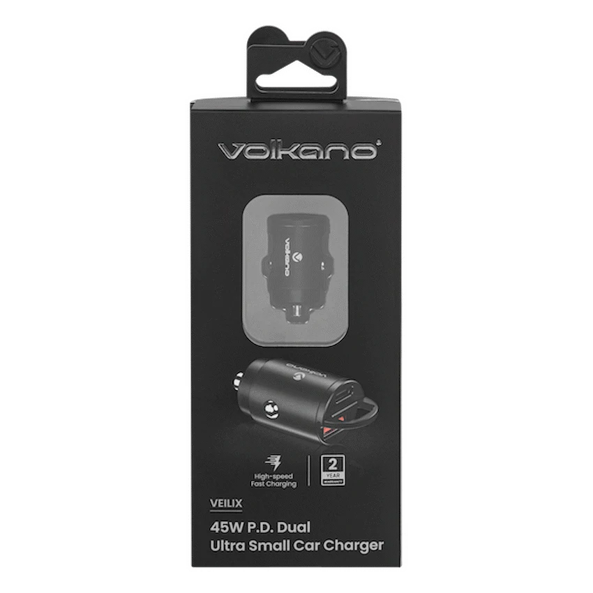 Volkano Veilix Series 45w PD Dual USB-A and USB-C Ultra Small Car Charger - Black | VK-8008-BK