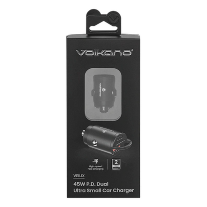 Volkano Veilix Series 45w PD Dual USB-A and USB-C Ultra Small Car Charger - Black | VK-8008-BK