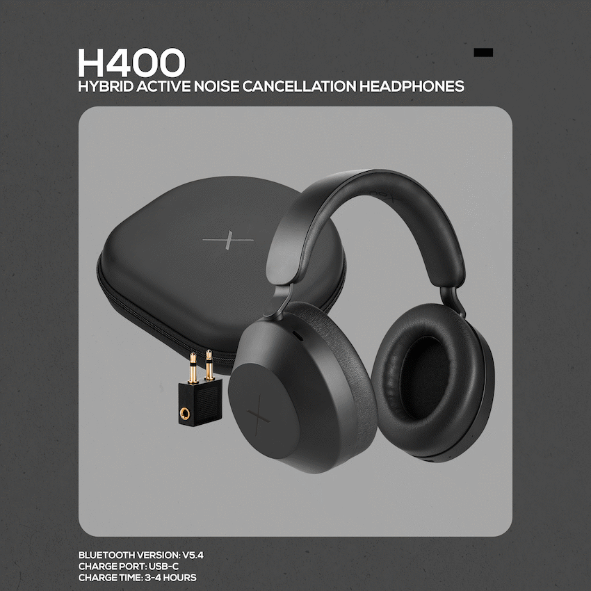 VolkanoX H400 Hybrid Active Noise Cancellation Headphones - Black | VXH-400-BK