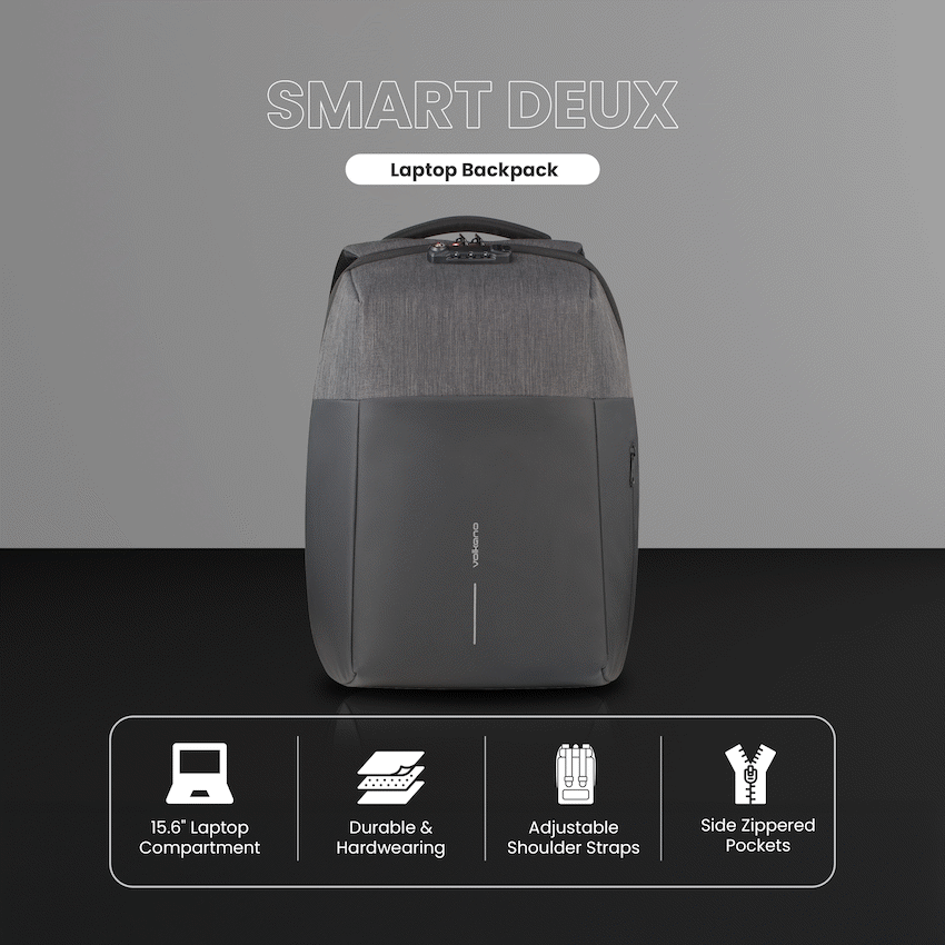 Volkano Smart Deux Laptop Backpack - Black/Charcoal | VK-7081-BKCH