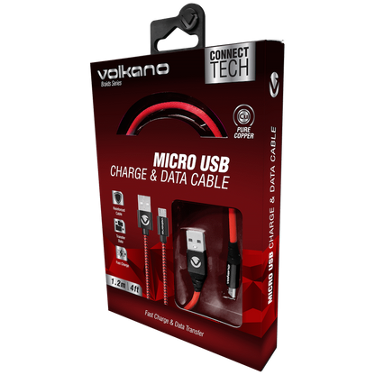 Volkano Braids Series Nylon Braided Micro USB Cable 1.2m - Black & Red | VK-20102-BKRD