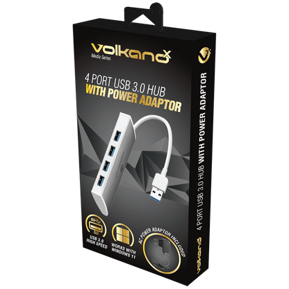 VolkanoX Media Series 4-Port USB Hub with Power Cable | VK-20208-SL