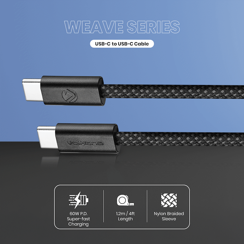 Volkano Weave Series 60w USB C to USB C 1.2m-Black | VK-30260-BK