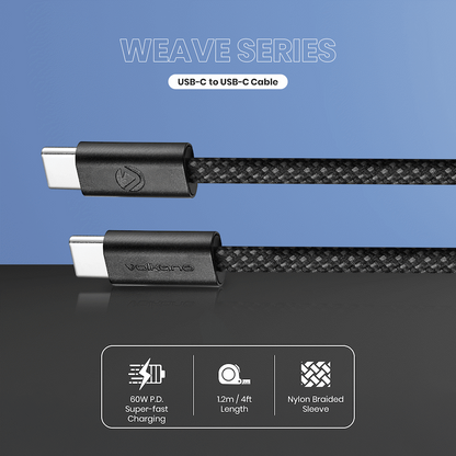 Volkano Weave Series 60w USB C to USB C 1.2m-Black | VK-30260-BK