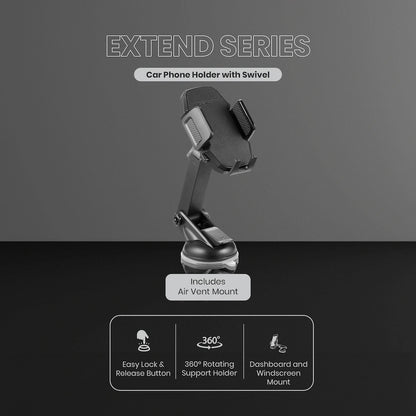 Volkano Extend Series Car Phone Holder with Swivel | VK-5020-BK[V2]