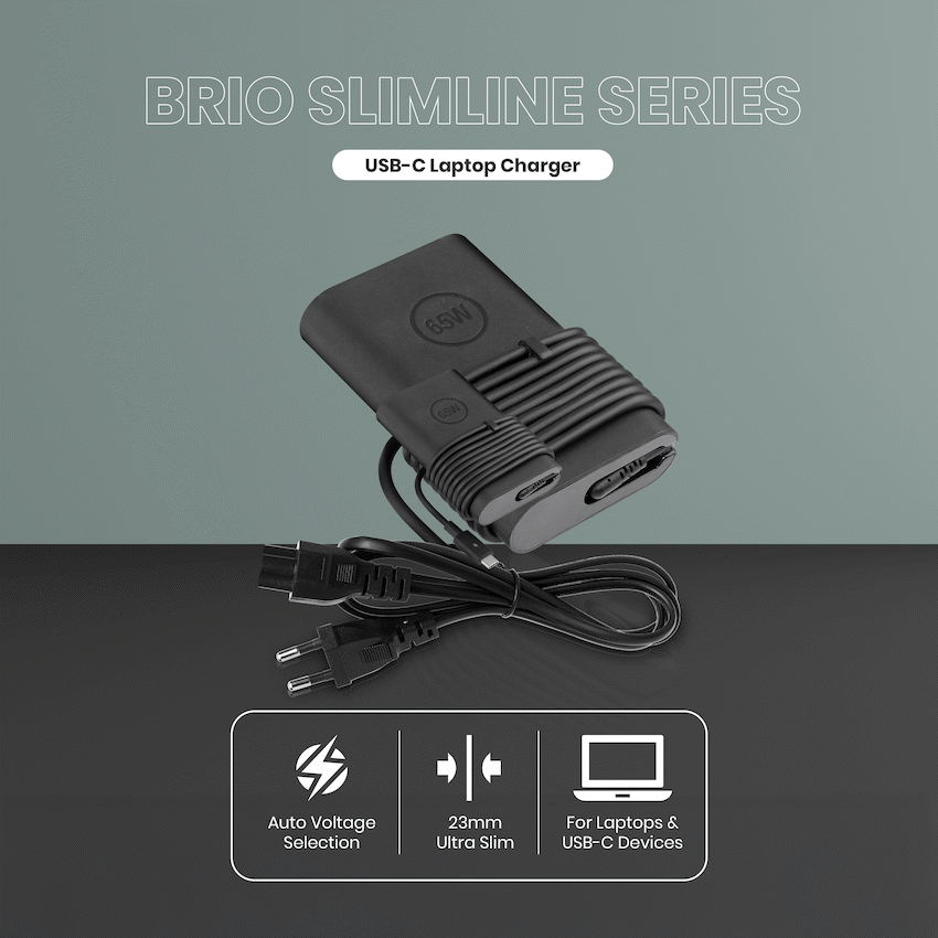 Volkano Brio Slimline series Type-C 65W Laptop Charger | VK-8053-BK