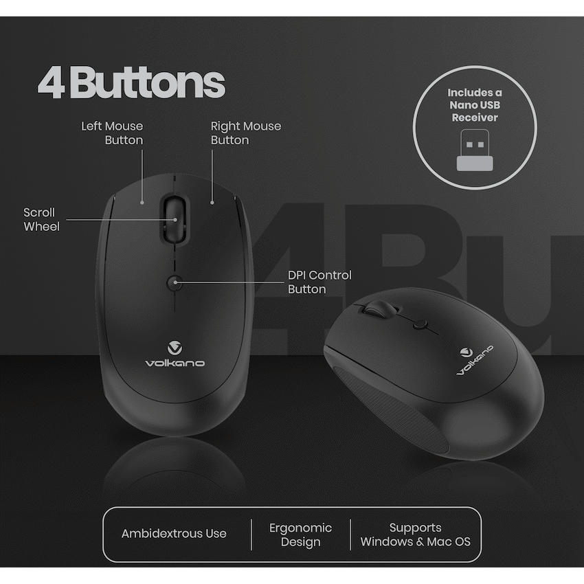 Volkano Talc Wireless Mouse - Black | VK-20197-BK