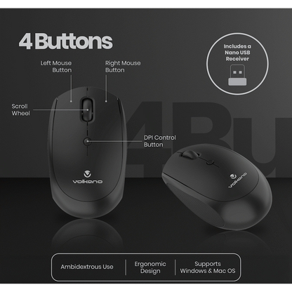 Volkano Talc Wireless Mouse - Black | VK-20197-BK