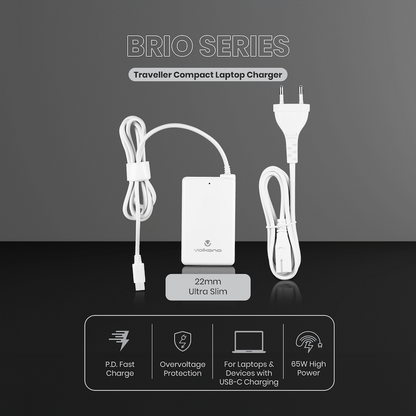 Volkano Brio Traveller Compact 65w GaN Laptop Charger | VK-8062-WT